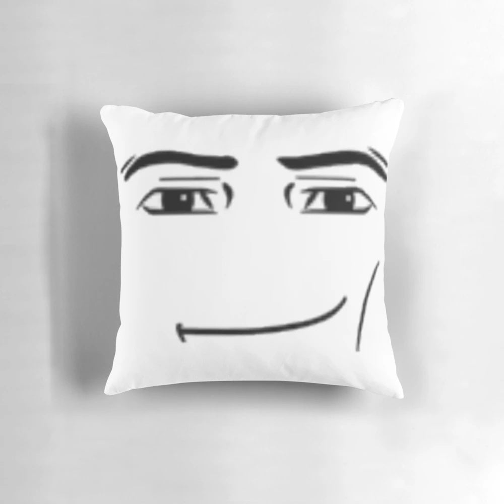 Roblox-inspired plush pillow featuring the iconic "the man" face design