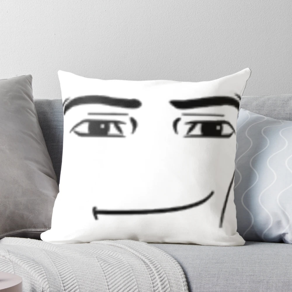 Roblox-inspired plush pillow featuring the iconic "the man" face design