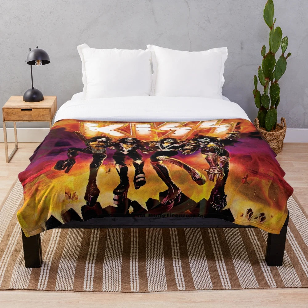 Rock band inspired Kiss the Band Destroyer design plush blanket