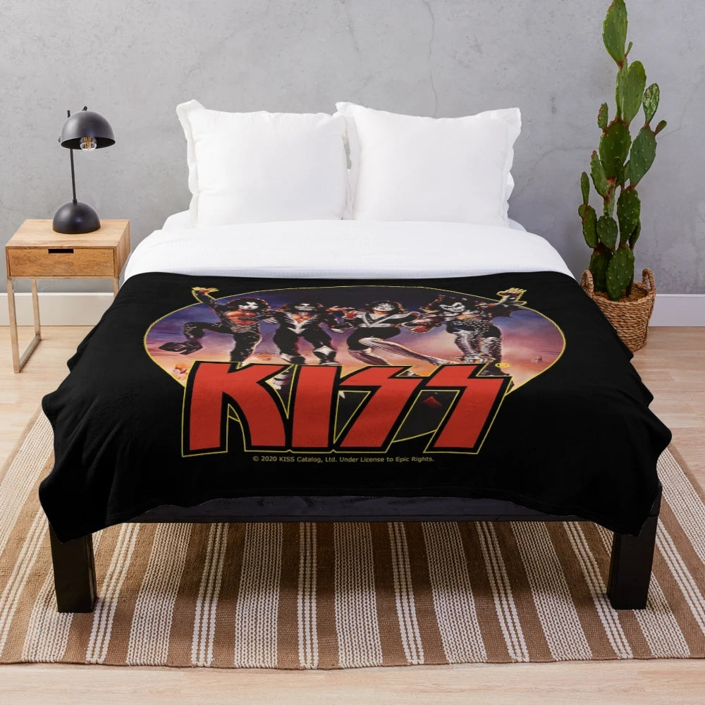 KISS band inspired plush blanket with band members