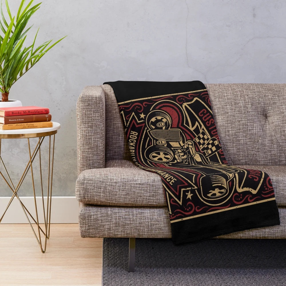 Rockabilly inspired plush blanket for classic car enthusiasts