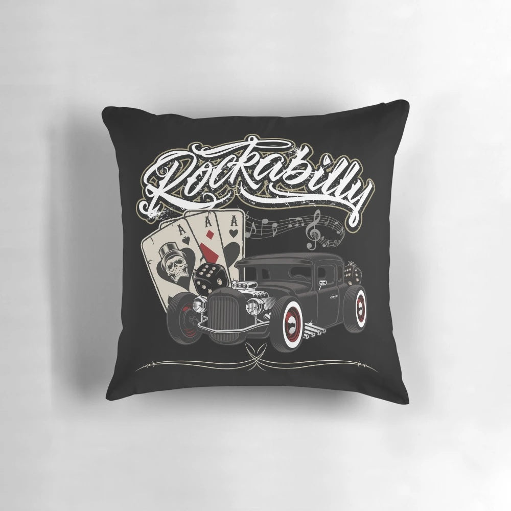Rockabilly-inspired throw pillow with retro rock n roll design