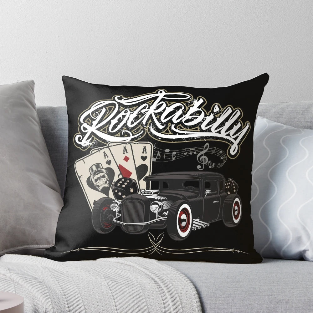 Rockabilly-inspired throw pillow with retro rock n roll design