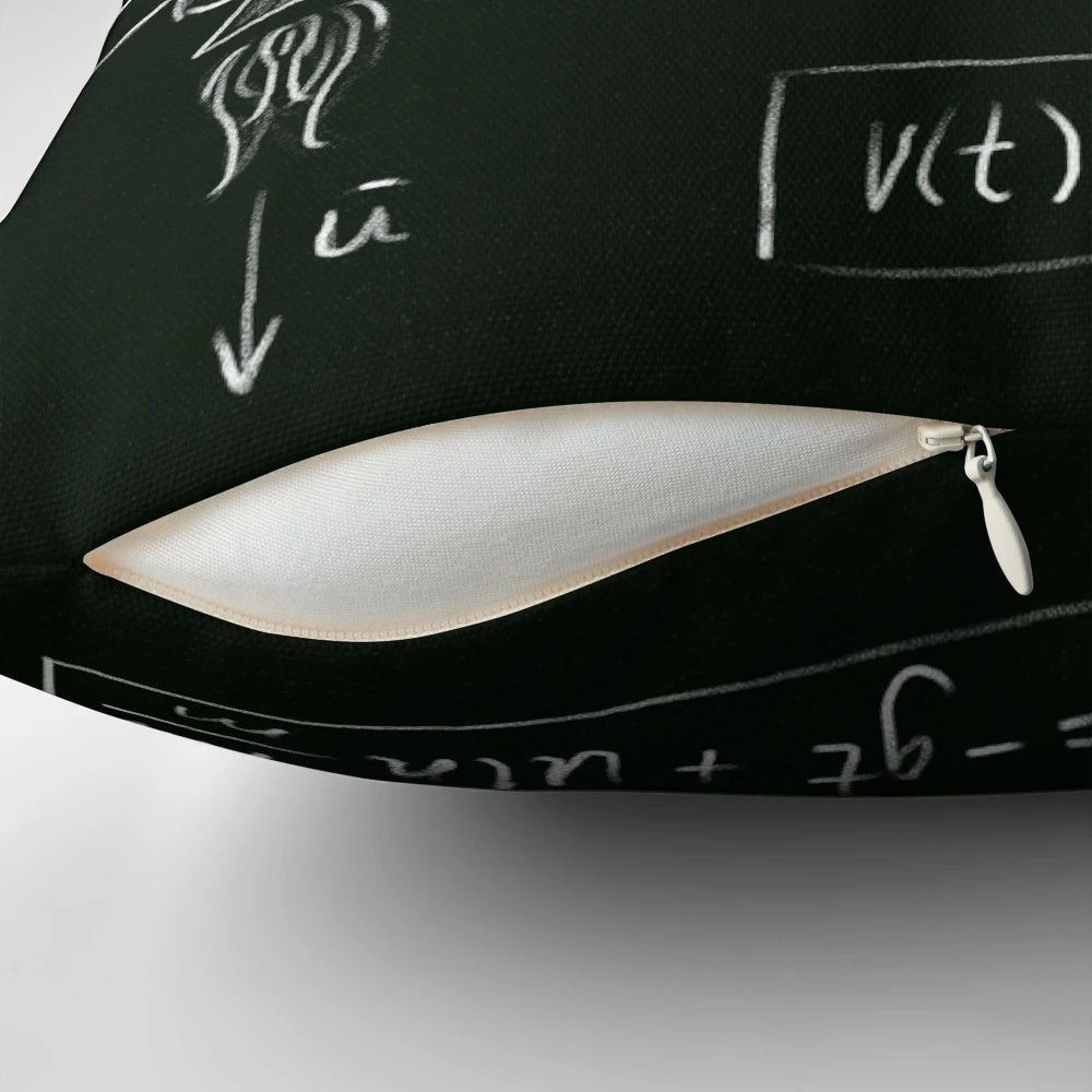 Pillow featuring a blackboard with rocket science equations and formulas