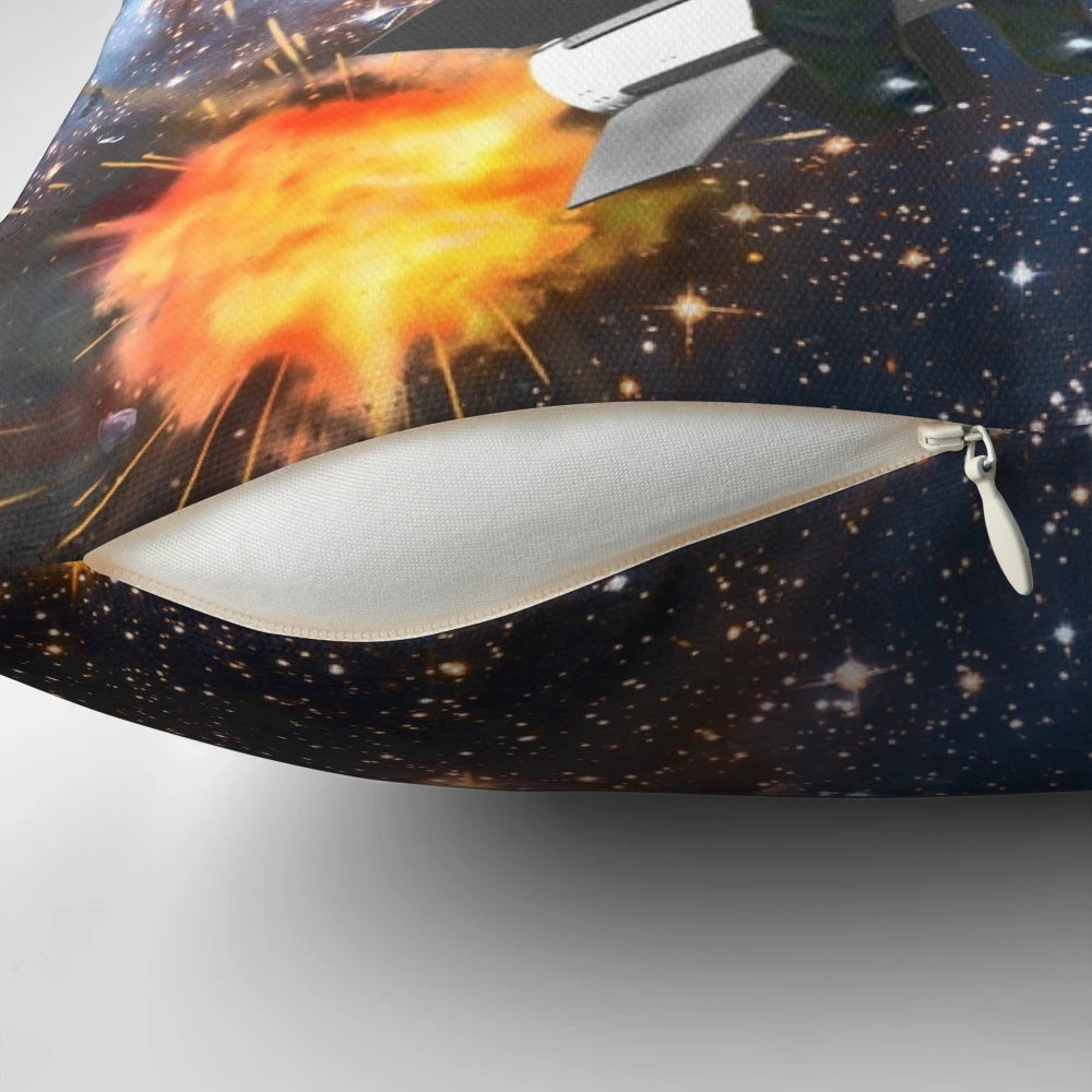 Rocket man pillow featuring a humorous depiction of a political leader