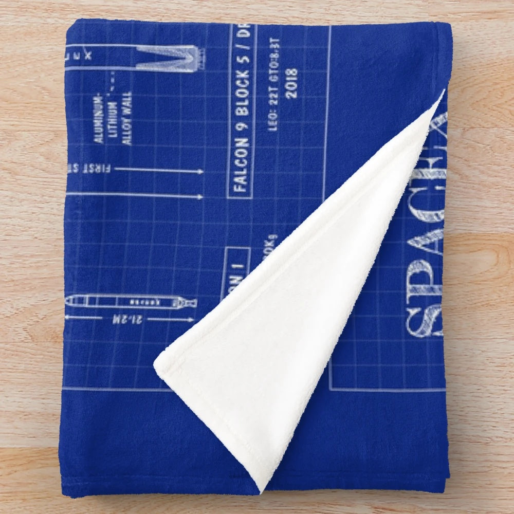 Rockets blueprint inspired plush blanket, featuring spacex designs