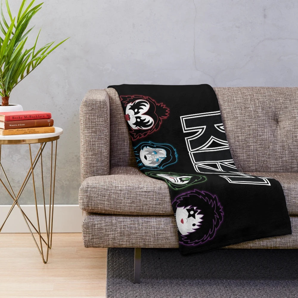 Kiss band plush blanket with cute illustration