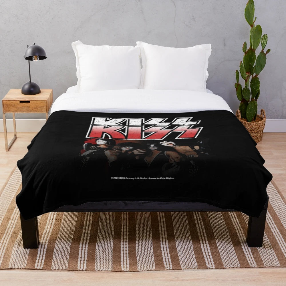 KISS® inspired distressed design plush blanket