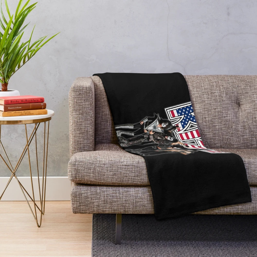 Kiss rock and roll themed plush blanket