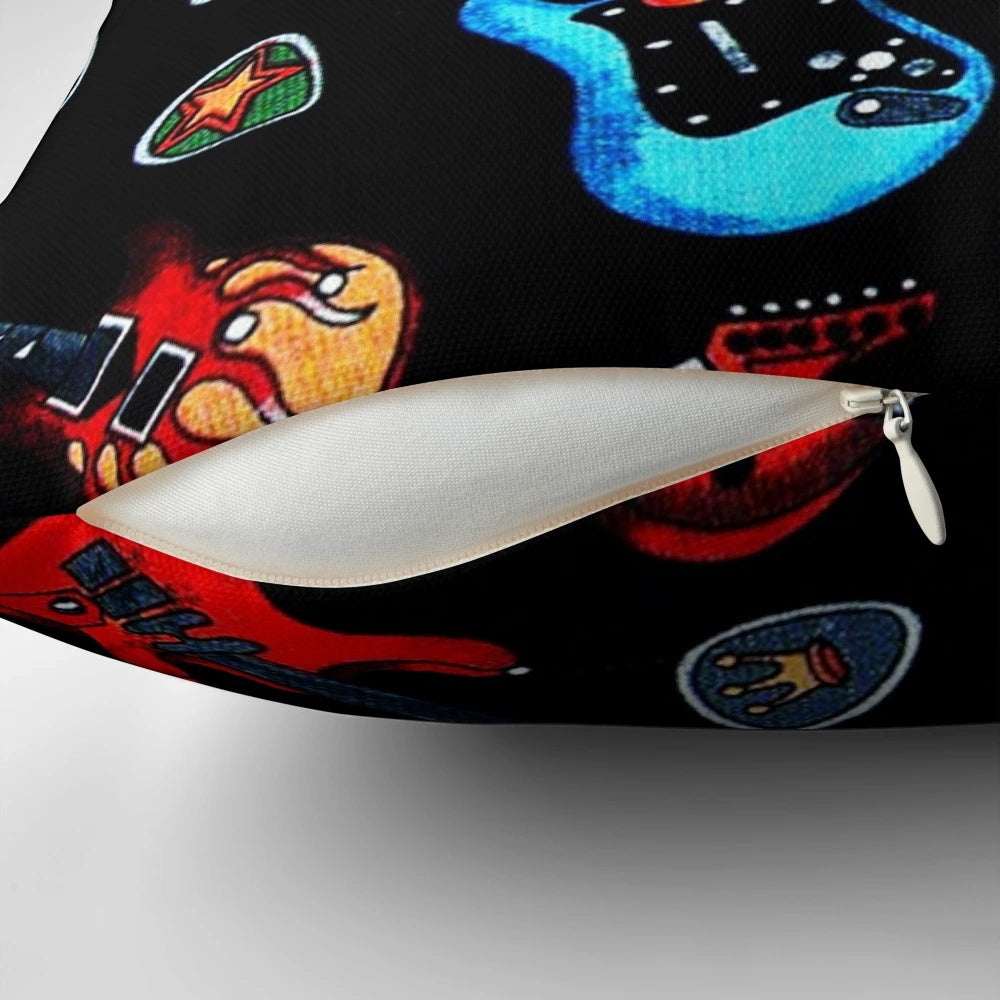 Colorful electric guitar pattern decorative throw pillow for rock music enthusiasts