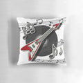 Vibrant electric guitar with music notes graphic on a cozy pillow
