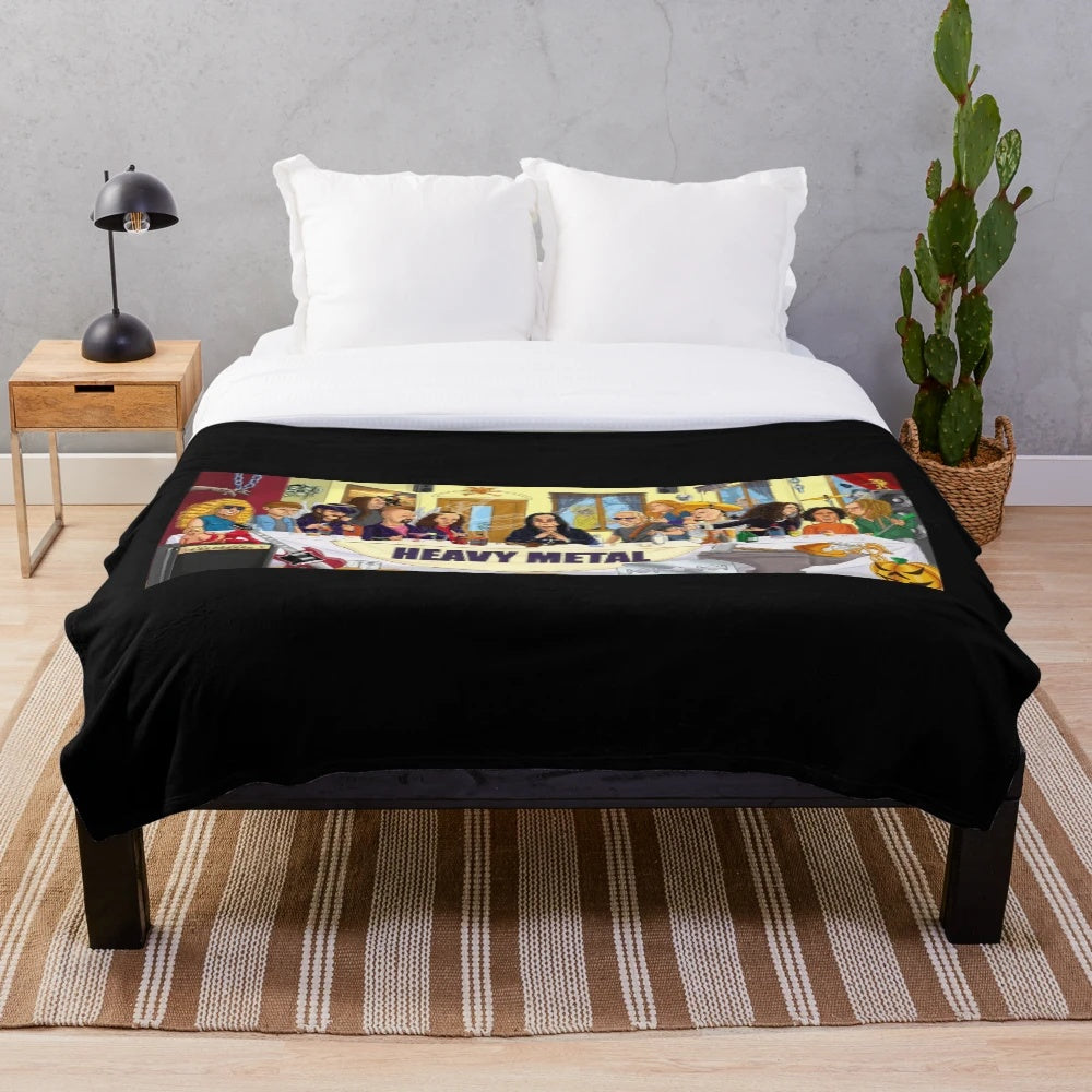 Heavy metal plush blanket with last supper metal art design