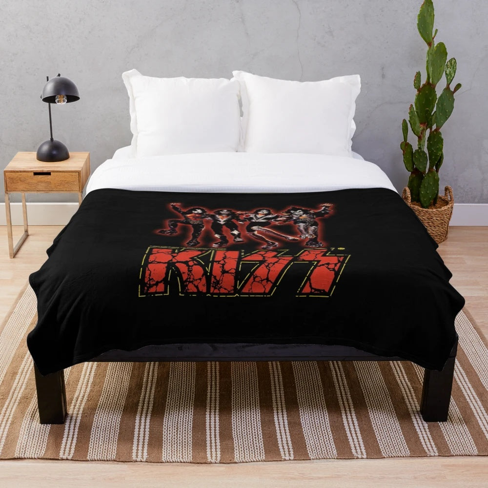 KISS band plush blanket featuring the iconic KISS logo and band members