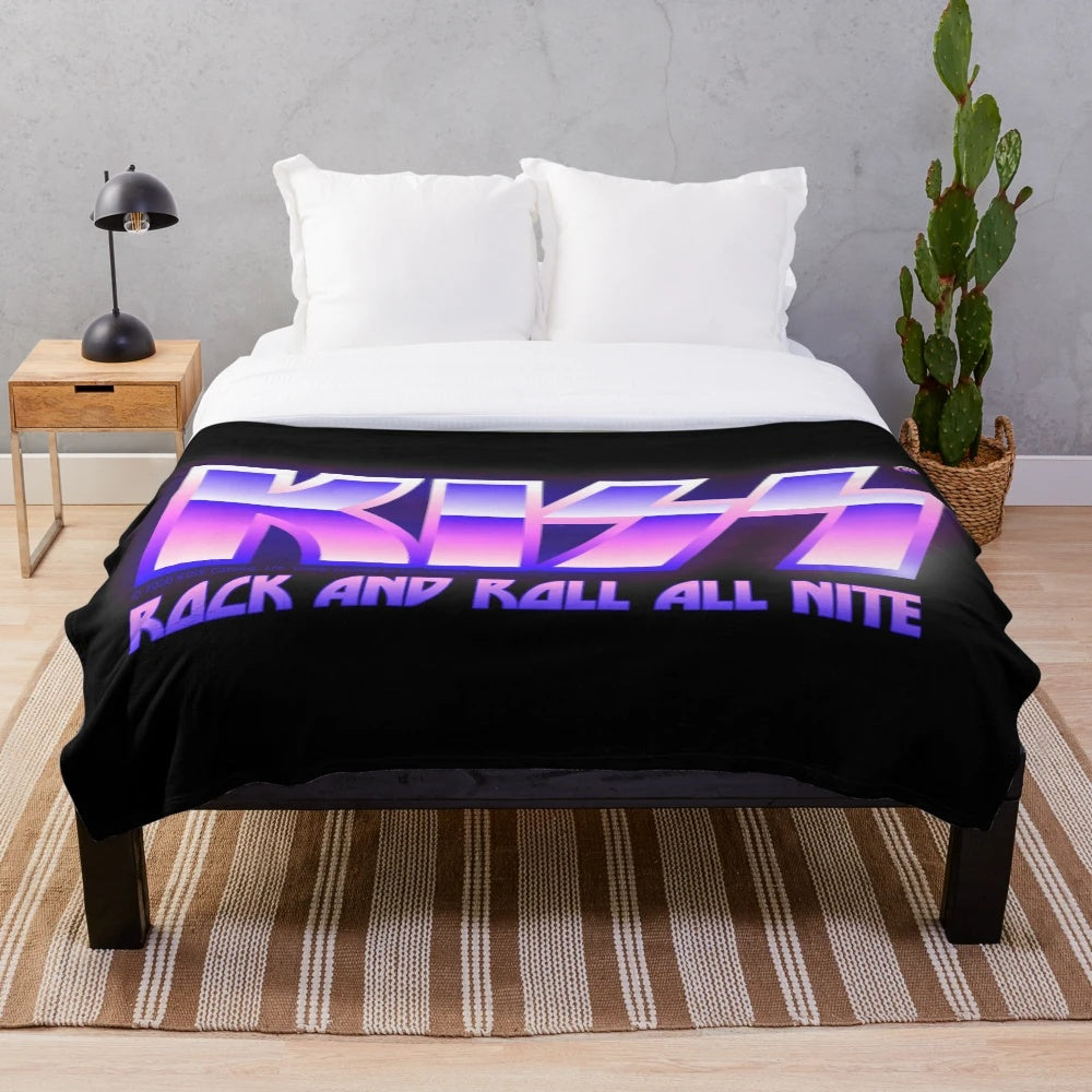 KISS band plush blanket featuring rock and roll all night song