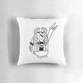 Metalhead duck illustration on a decorative pillow, featuring a caricature of a duck with heavy metal attire and accessories.