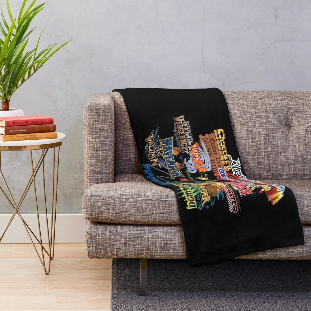 Roller coaster themed plush blanket featuring Cedar Point design