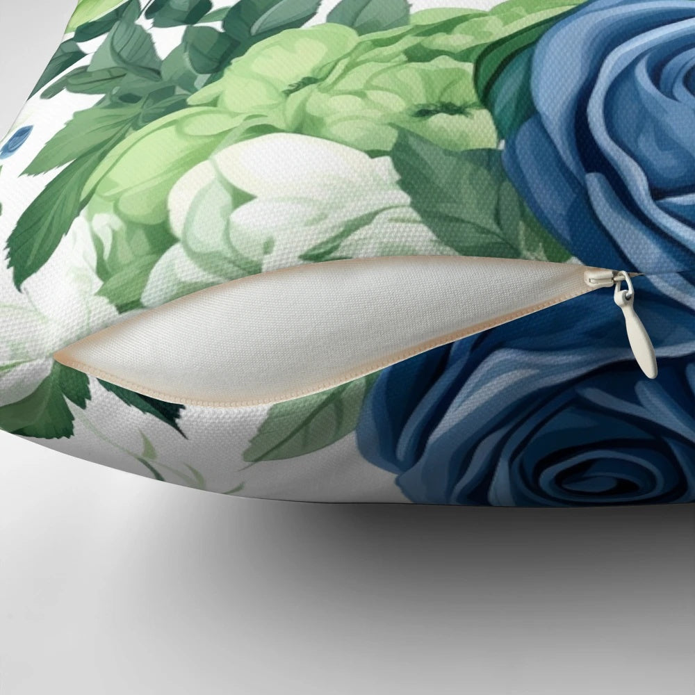 Exquisite blue rose pillow with a symbolic and inspiring design, perfect for adding a touch of romance to any bedroom or living room.