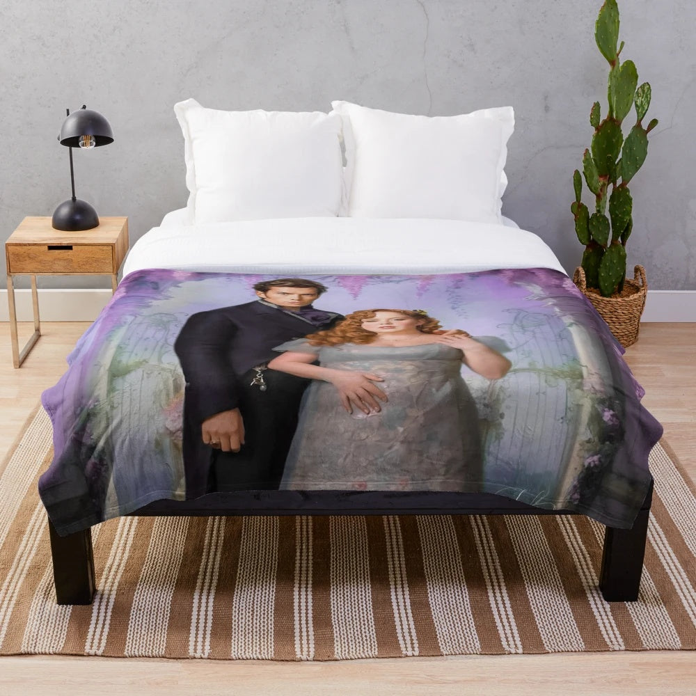 Soft, cozy plush blanket featuring Penelope and Colin from the Netflix series Bridgerton