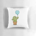 Whimsical pillow featuring a cactus and balloon in a loving embrace, representing true love and soulmates.