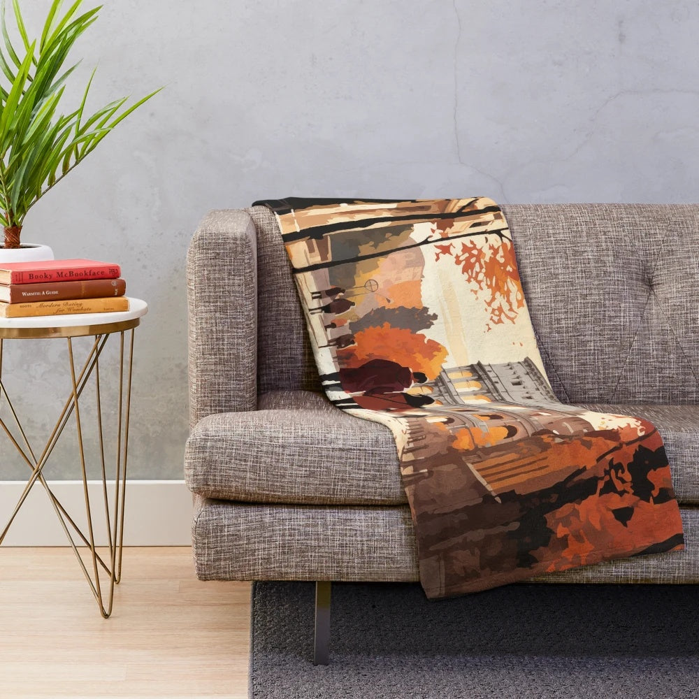 Plush blanket with couple walking through a picturesque Italian cityscape