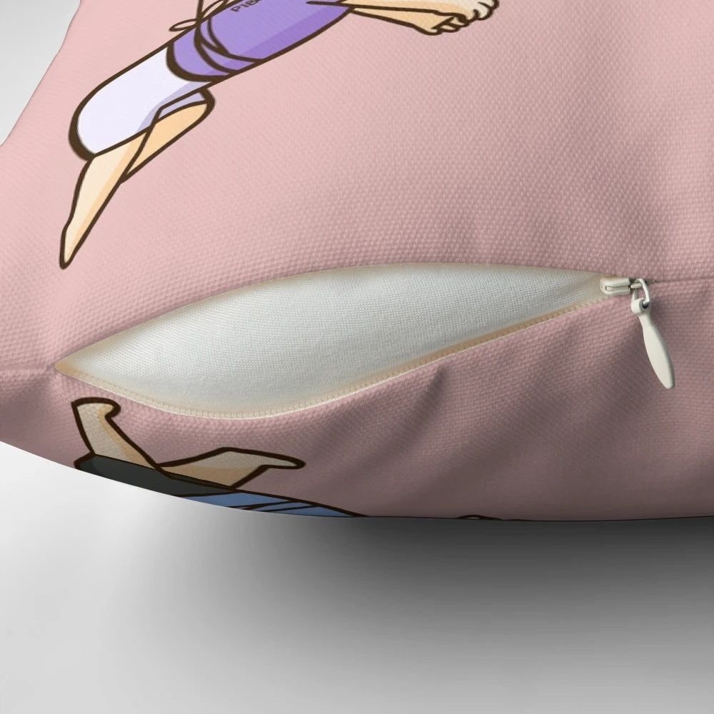 Romantic decorative pillow featuring a couple and heart shaped balloons