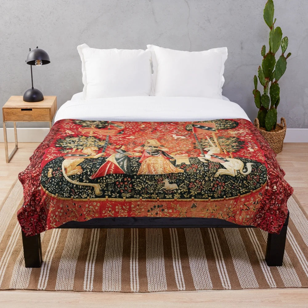 Enchanting fantasy unicorn and floral tapestry plush blanket