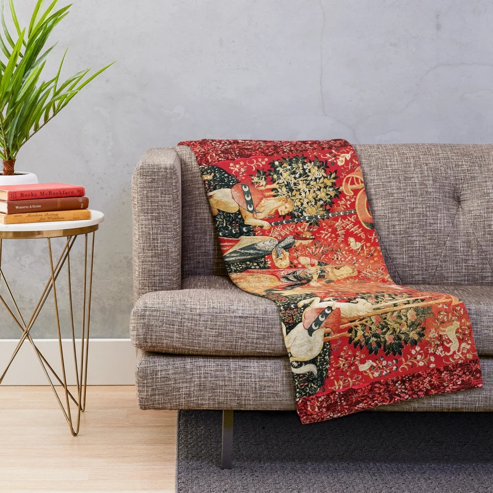 Enchanting fantasy unicorn and floral tapestry plush blanket