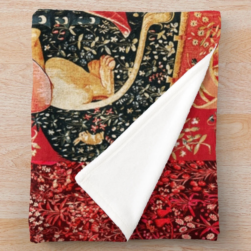 Enchanting fantasy unicorn and floral tapestry plush blanket
