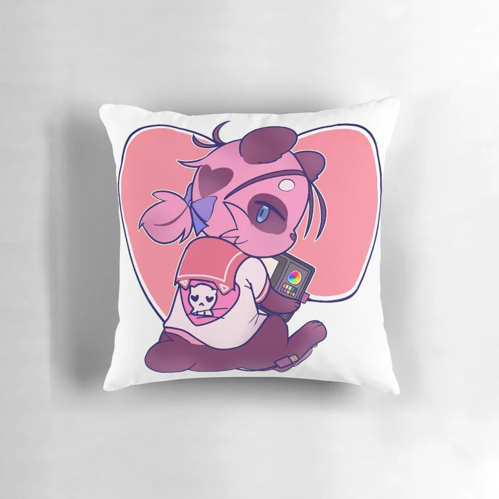 A designer pink panda pillow with a heart shape, perfect for couples and home decor