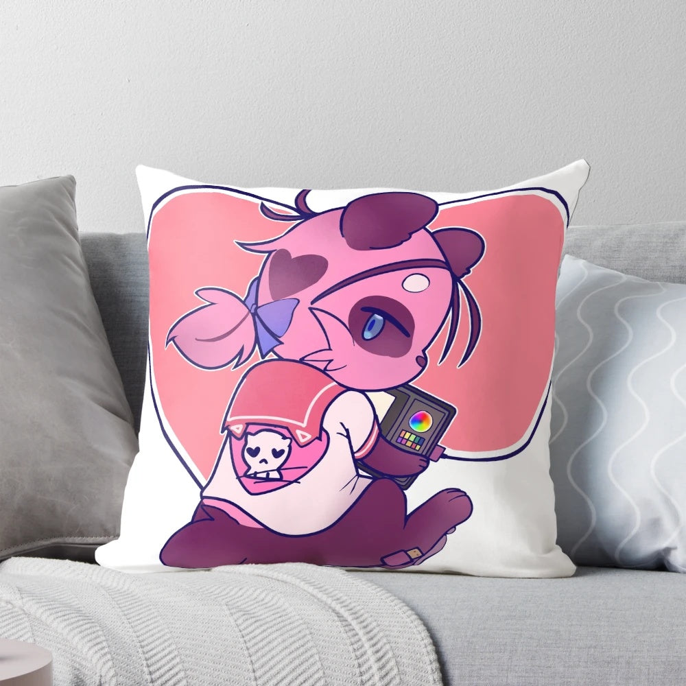 A designer pink panda pillow with a heart shape, perfect for couples and home decor