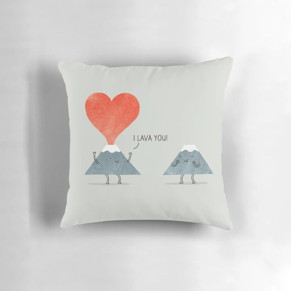 I Lava You" decorative pillow with a heart-shaped lava design