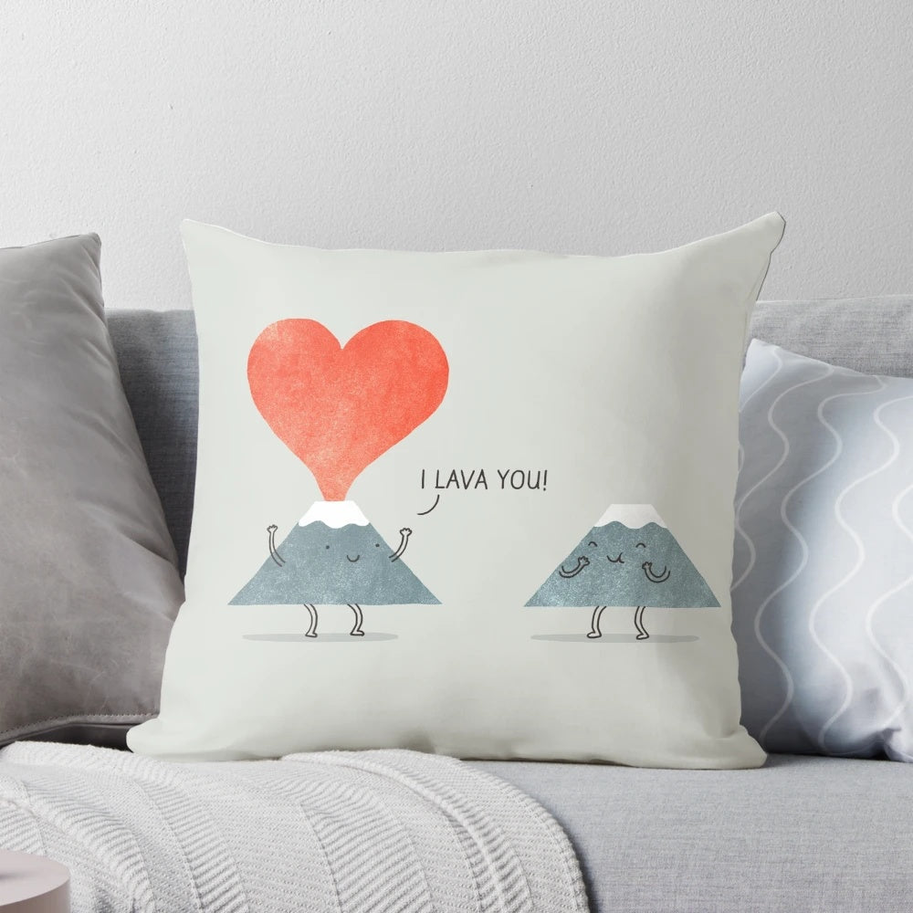 I Lava You" decorative pillow with a heart-shaped lava design