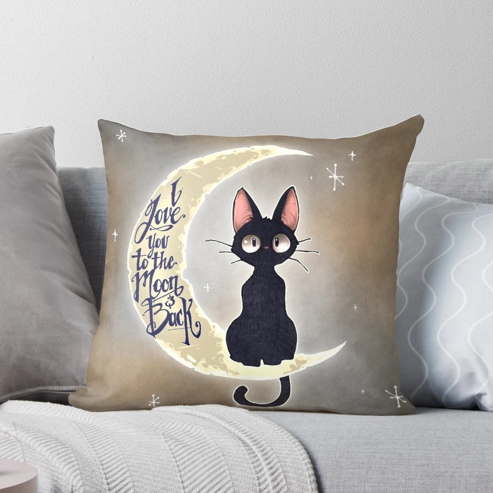 Soft, plush "I Love You to the Moon and Back" pillow in a cozy bedroom setting