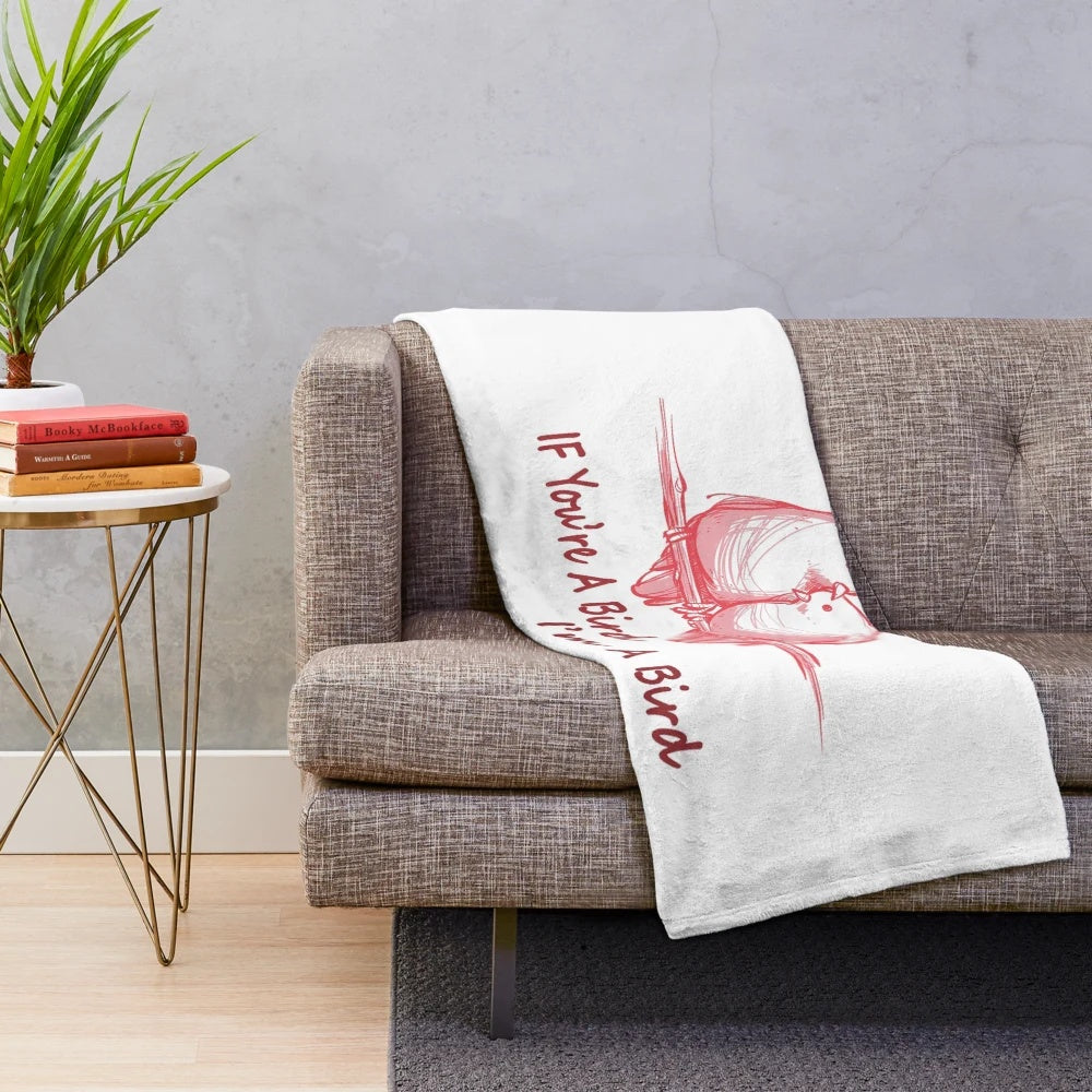 Plush blanket featuring iconic 'If You're a Bird, I'm a Bird' movie quote and bird silhouette
