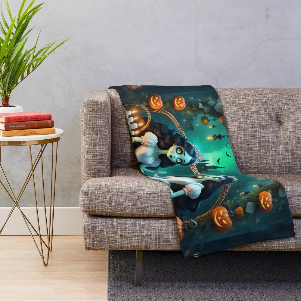 Plush blanket featuring lesbian undead brides in an autumn setting