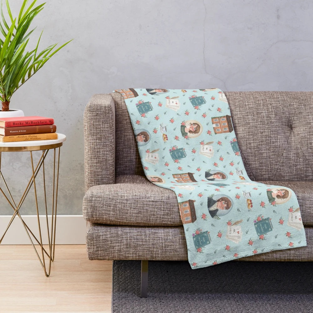 Pride and Prejudice inspired plush blanket with floral Pemberley pattern