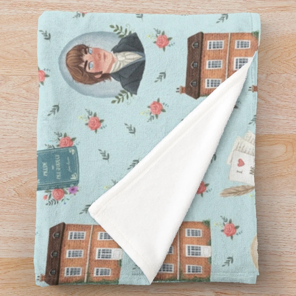 Pride and Prejudice inspired plush blanket with floral Pemberley pattern