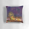 Puuung illustration depicting a romantic, cozy landscape scene printed on a soft, comfortable pillow