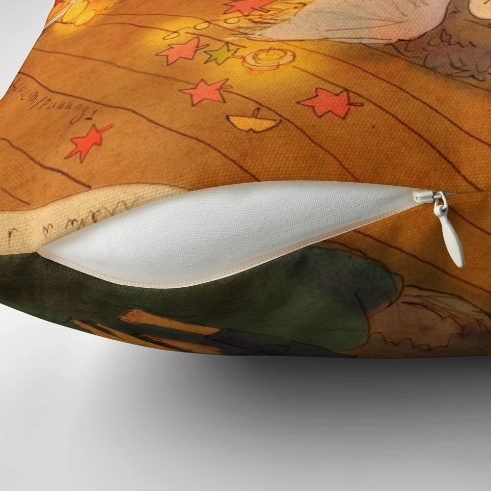 Puuung illustration pillow featuring a colorful, romantic landscape scene