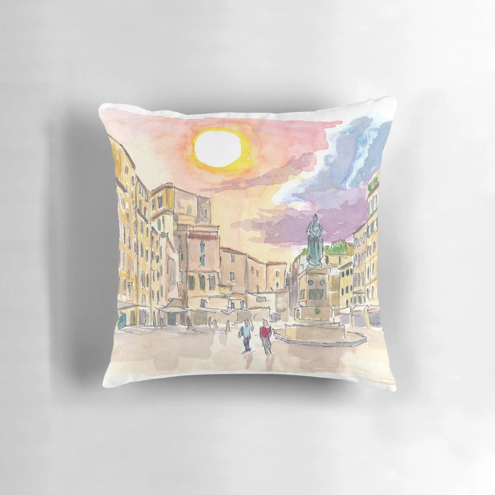 Romantic pillow with scenic view of Rome's Campo dei Fiori square