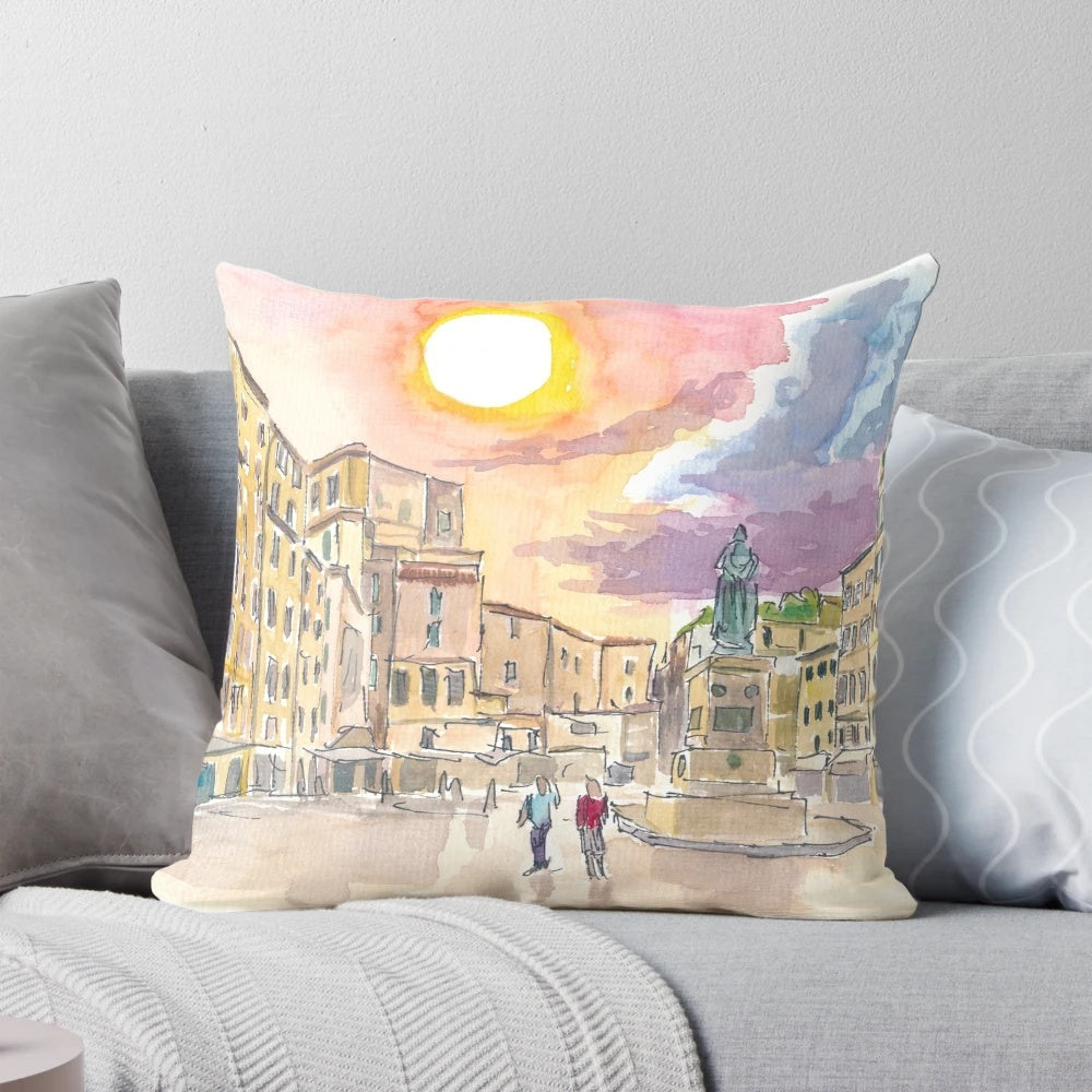 Romantic pillow with scenic view of Rome's Campo dei Fiori square