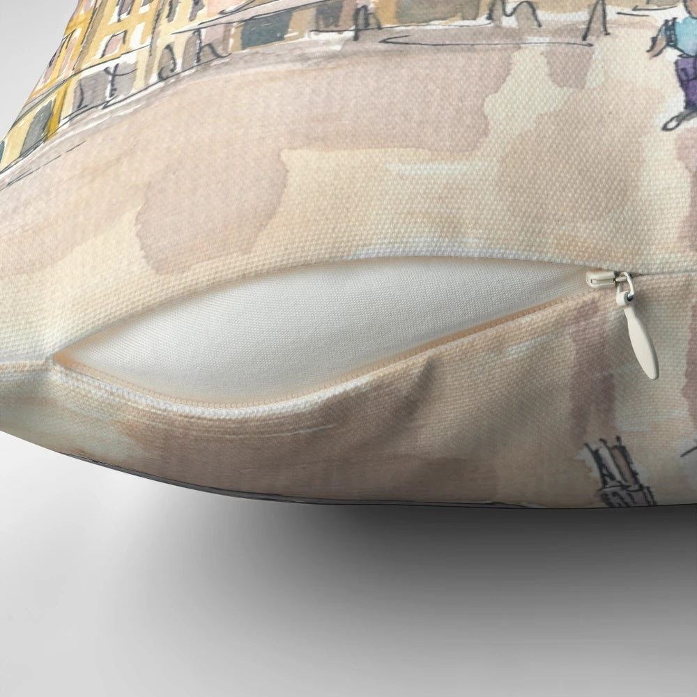 Romantic pillow with scenic view of Rome's Campo dei Fiori square