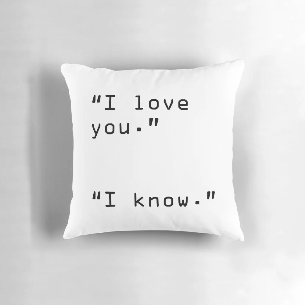 "Star Wars" inspired romantic couples pillow with Han Solo and Princess Leia quote