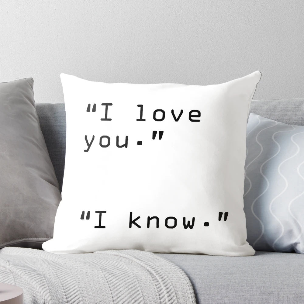 "Star Wars" inspired romantic couples pillow with Han Solo and Princess Leia quote