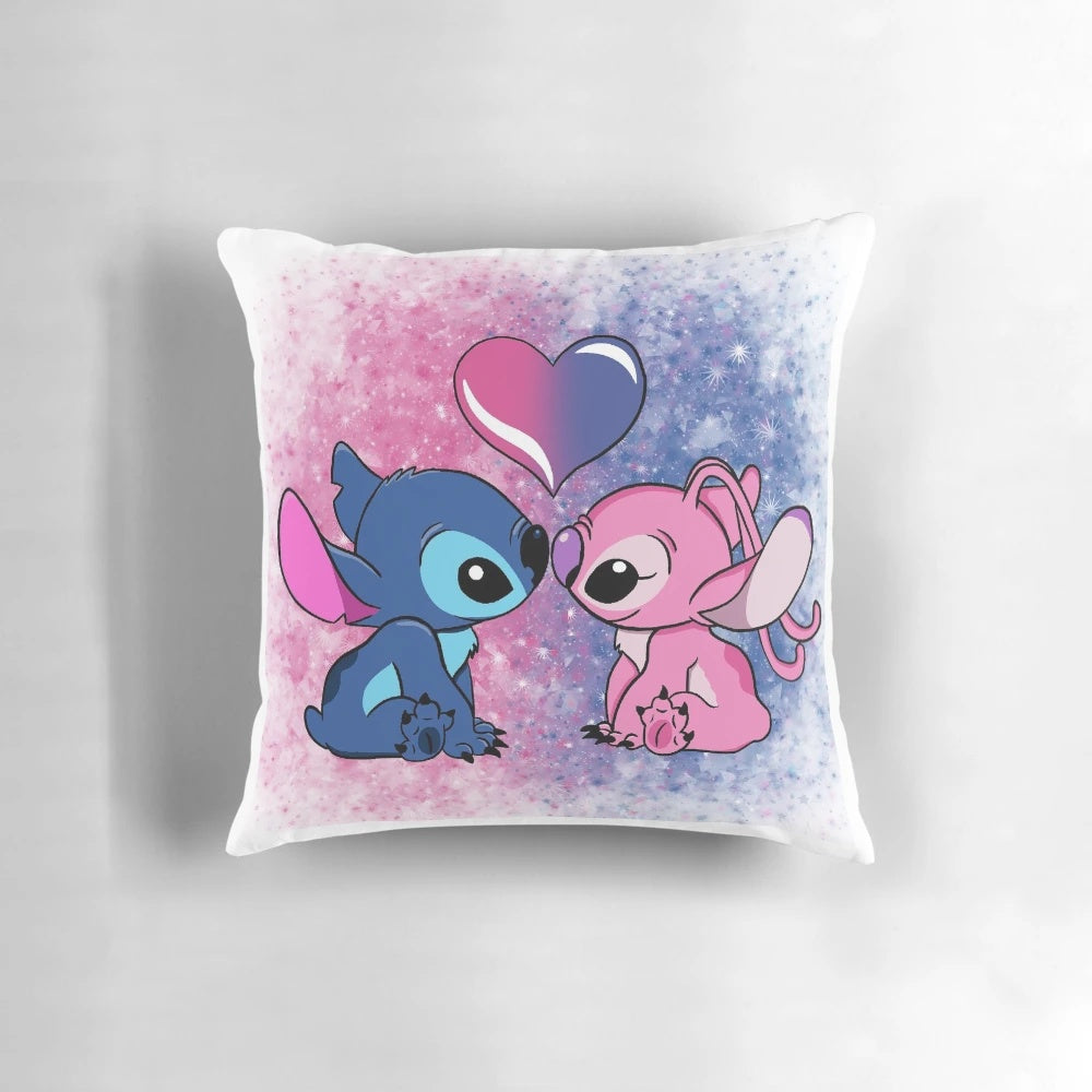 Plush stitch and angel pillow in pink and blue colors for couples