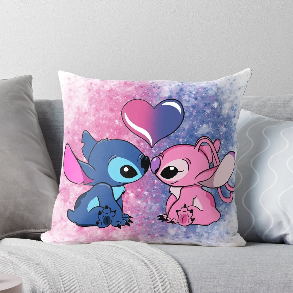 Plush stitch and angel pillow in pink and blue colors for couples