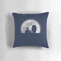 A decorative pillow featuring the silhouettes of the characters Wall•E and EVE from the Pixar film, set against a moonlit backdrop.