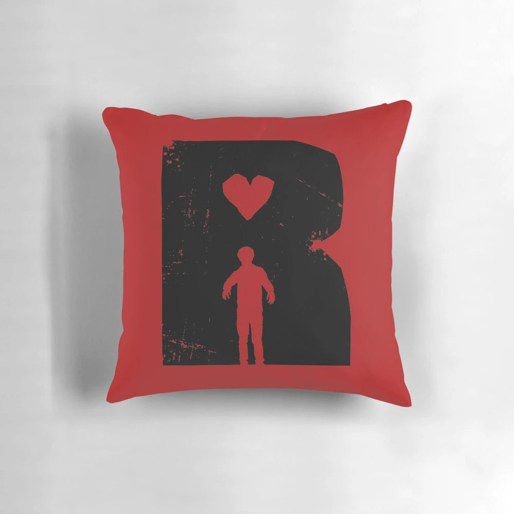 Romantic Zombie Pillow with heart and brain graphics