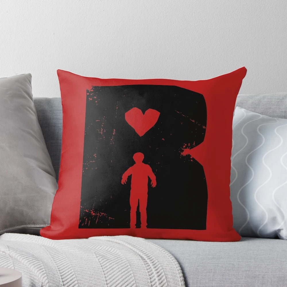 Romantic Zombie Pillow with heart and brain graphics