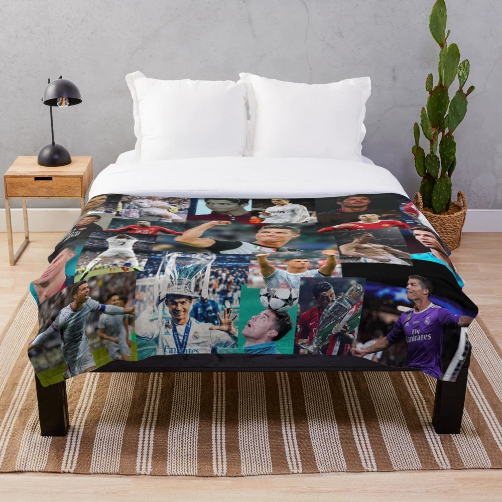 Ronaldo collage plush blanket featuring the legendary footballer